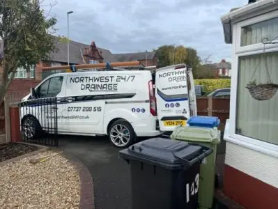 Northwest Drainage 24/7 van on a home driveway for a CCTV survey in Greater Manchester