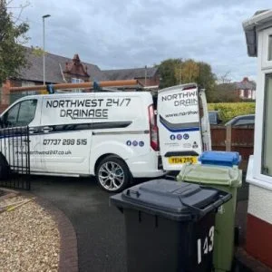 Northwest Drainage 24/7 van on a home driveway for a CCTV survey in Greater Manchester