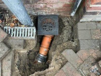 New gully installed in Bury, connected into the existing drainage run ready for reinstatement.