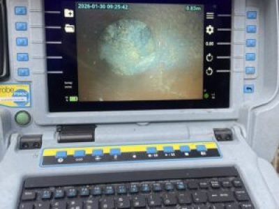 CCTV drain inspection showing obstruction during collapsed drain call-out in Oldham