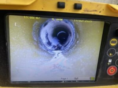 CCTV drain survey showing a displaced joint linked to recurring blockages in Manchester