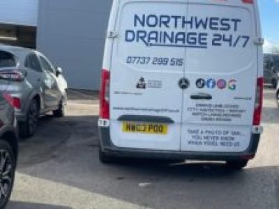 Northwest Drainage 24/7 van on-site for a blocked urinal call-out in Stockport.